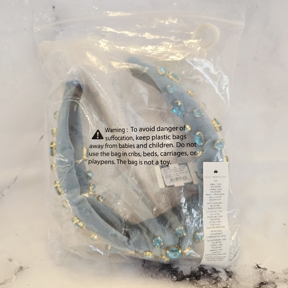 Lele Sadoughi Birthstone DECEMBER - Oval Crystal Velvet Headband in Blue Topaz - Picture 8 of 9